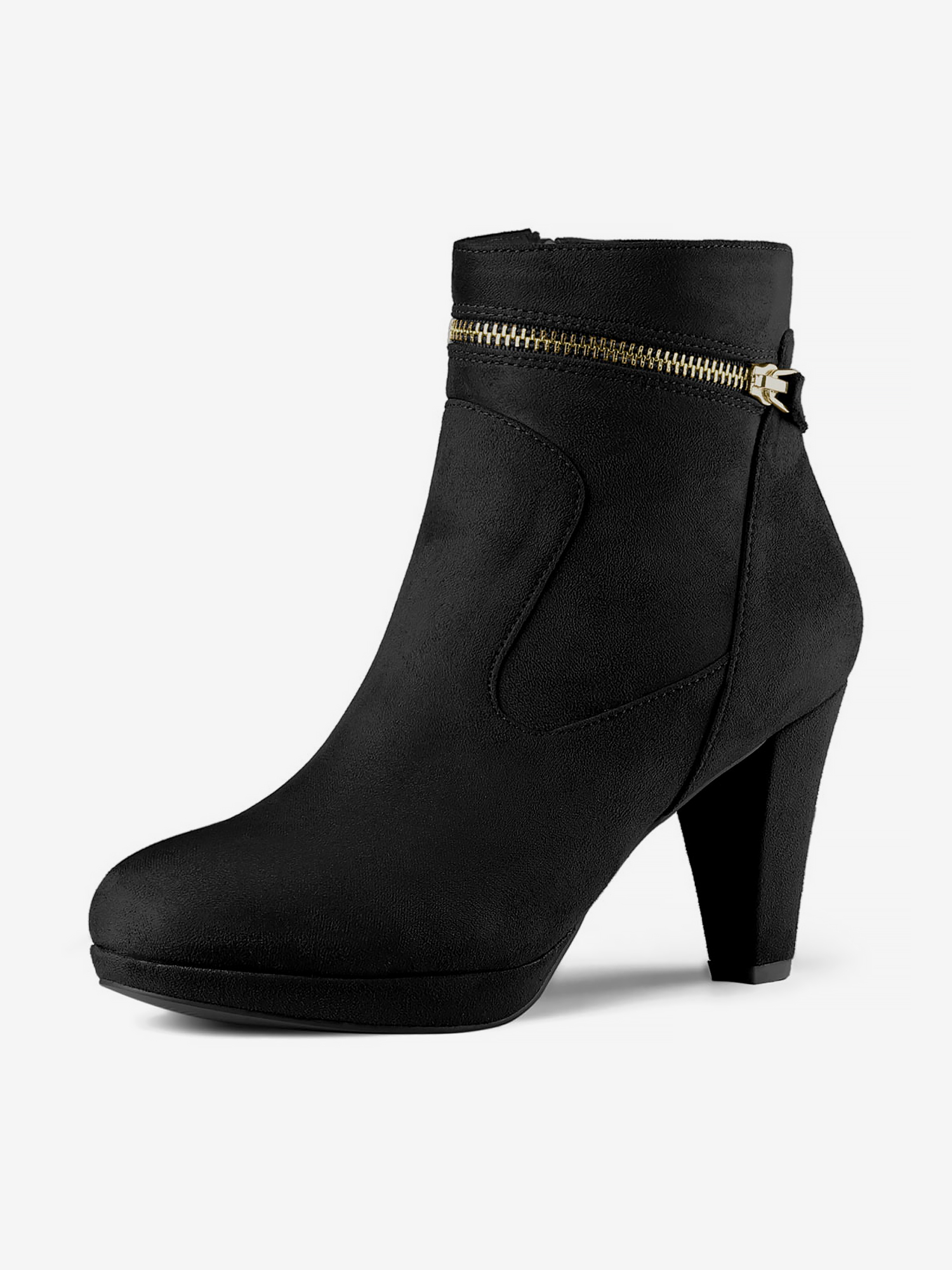 Faux Suede Round Toe Ankle Mid Block Heel Boots Black/6 - Allegra K catalog