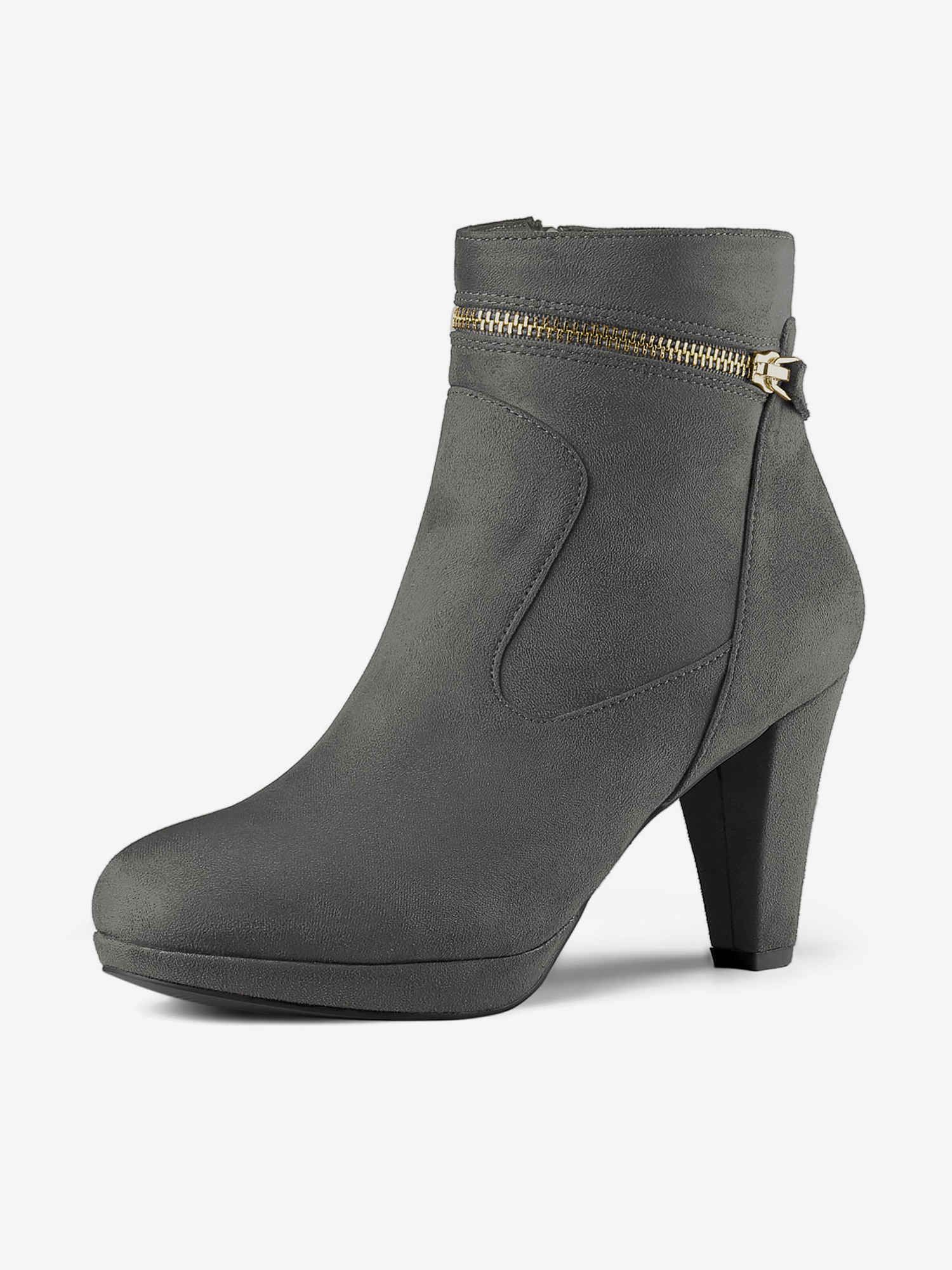 Faux Suede Round Toe Ankle Mid Block Heel Boots Grey/6 - Allegra K catalog