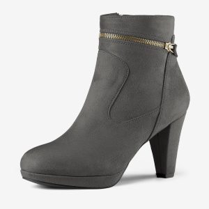 Faux Suede Round Toe Ankle Mid Block Heel Boots Grey/9 - Allegra K catalog