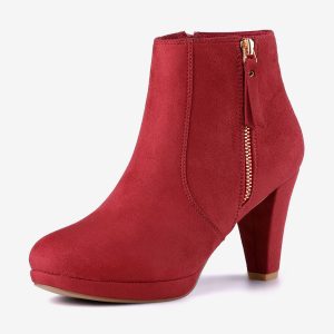 Side Zipper Low Platform Chunky Heel Ankle Booties Red/6 - Allegra K catalog