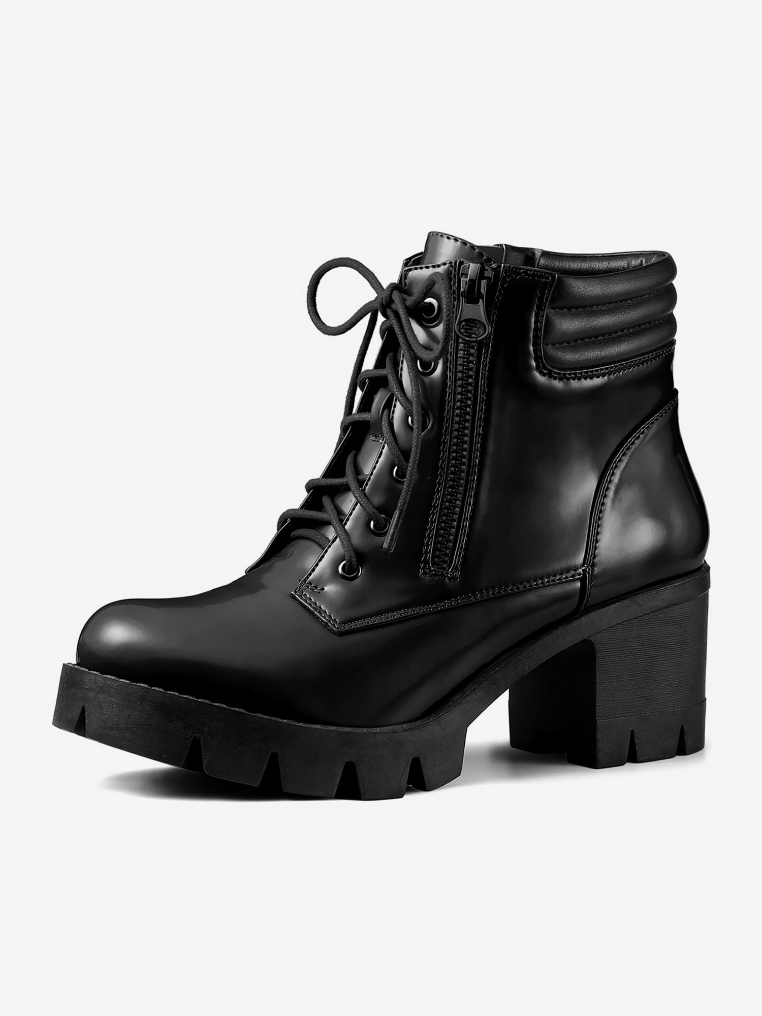 Lug Sole Zip Combat Block Heel Ankle Boots Black/10 - Allegra K catalog