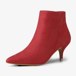 Pointed Toe Zip Stiletto Kitten Heel Ankle Booties Red/6 - Allegra K catalog