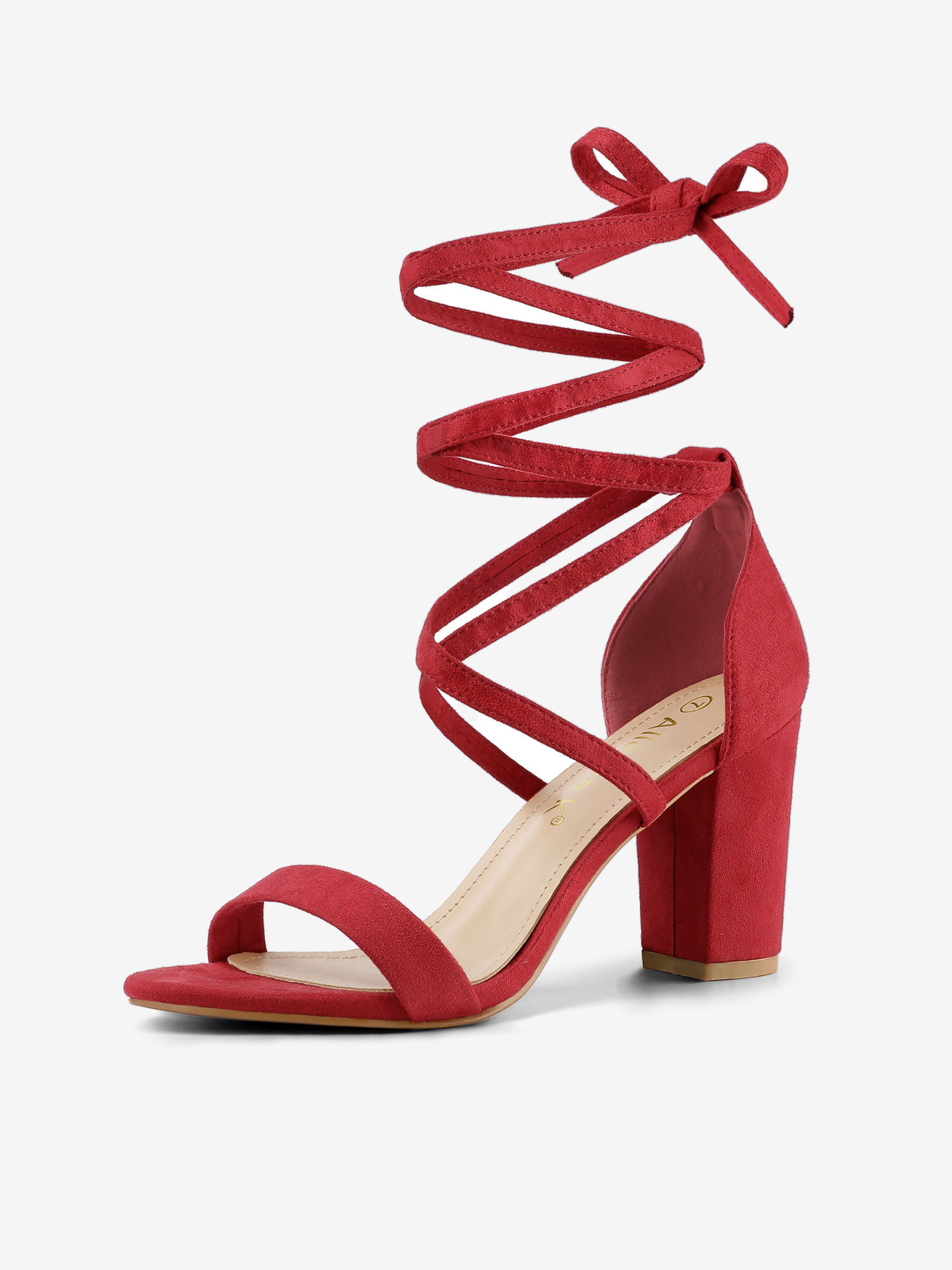Faux Suede Open Toe Lace Up Chunky High Heel Sandals Red/5.5 - Allegra K catalog