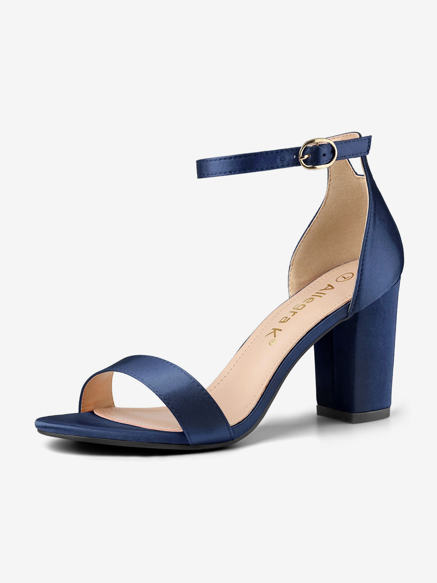 Satin Open Toe Ankle Strap Chunky Heel Sandals Blue/7 - Allegra K catalog