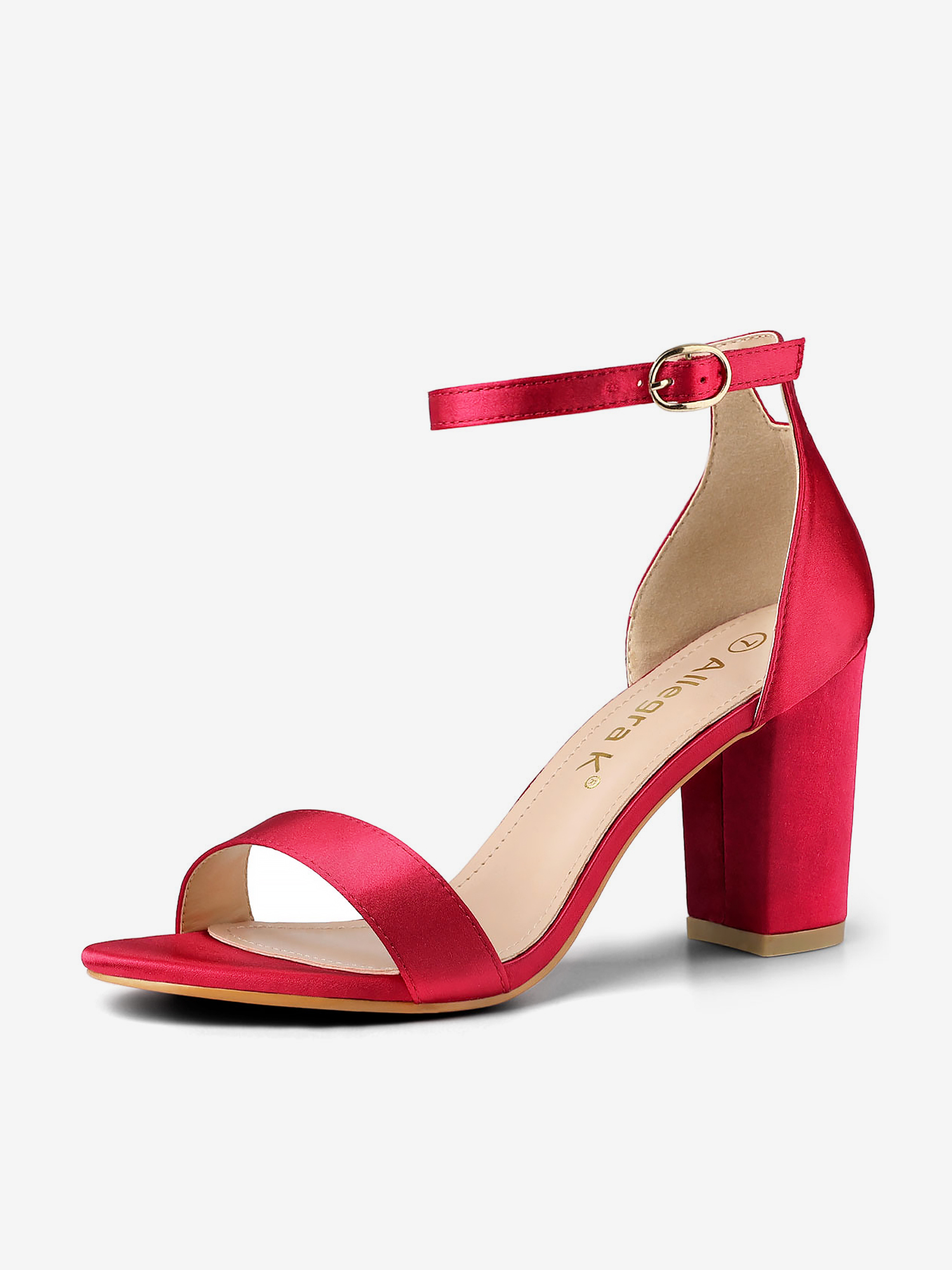 Satin Open Toe Ankle Strap Chunky Heel Sandals Red/9 - Allegra K catalog