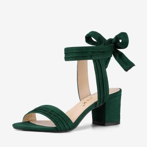 Open Toe Ankle Tie Back Block Heel Sandals Green/9 - Allegra K catalog