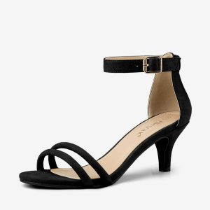 Kitten Heel Ankle Strap Sandals Shoes Black/9.5 - Allegra K catalog
