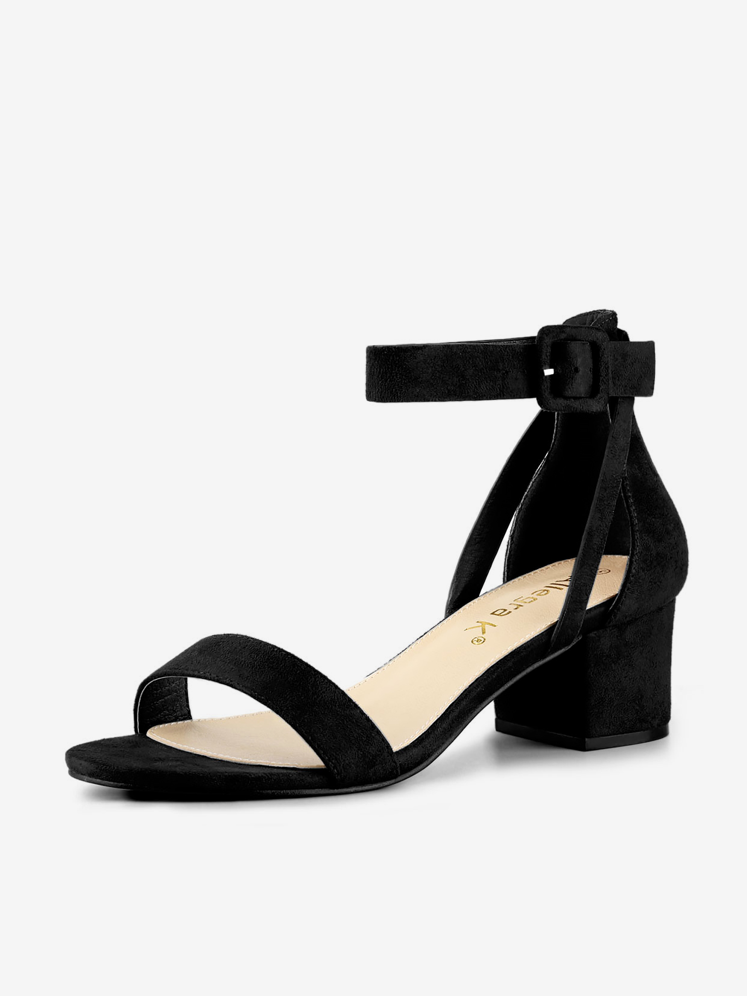 Faux Suede Ankle Strap Block Low Heel Sandals Black/6 - Allegra K catalog