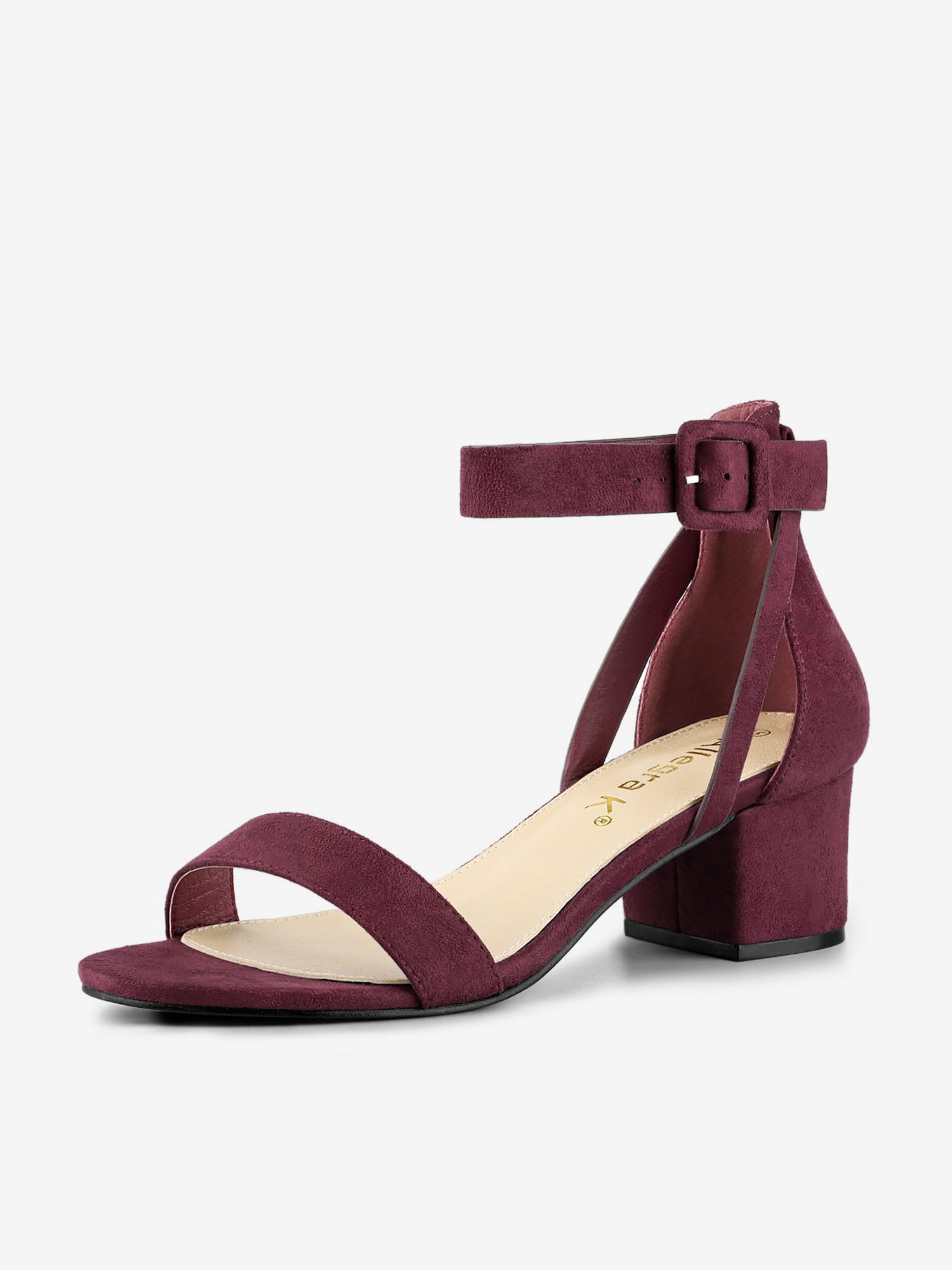 Faux Suede Ankle Strap Block Low Heel Sandals Burgundy/6 - Allegra K catalog