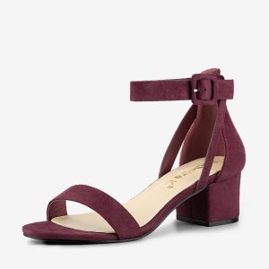Faux Suede Ankle Strap Block Low Heel Sandals Burgundy/8.5 - Allegra K catalog