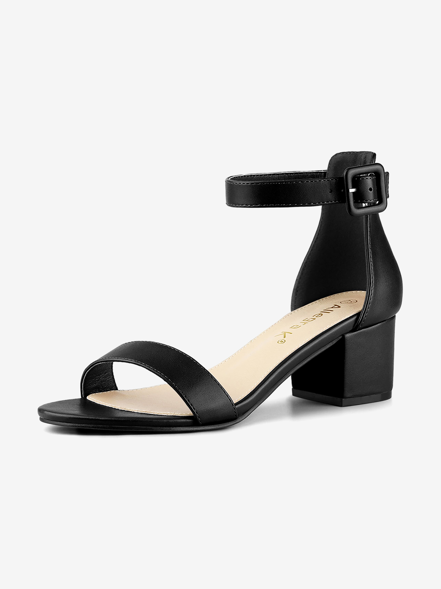 PU Open Toe Block Low Heel Ankle Strap Sandals Black/6 - Allegra K catalog