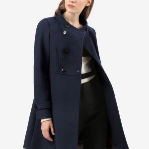 Stand Collar Double Breasted Slant Pockets Trendy Outwear Winter Coat Blue/M - Allegra K catalog