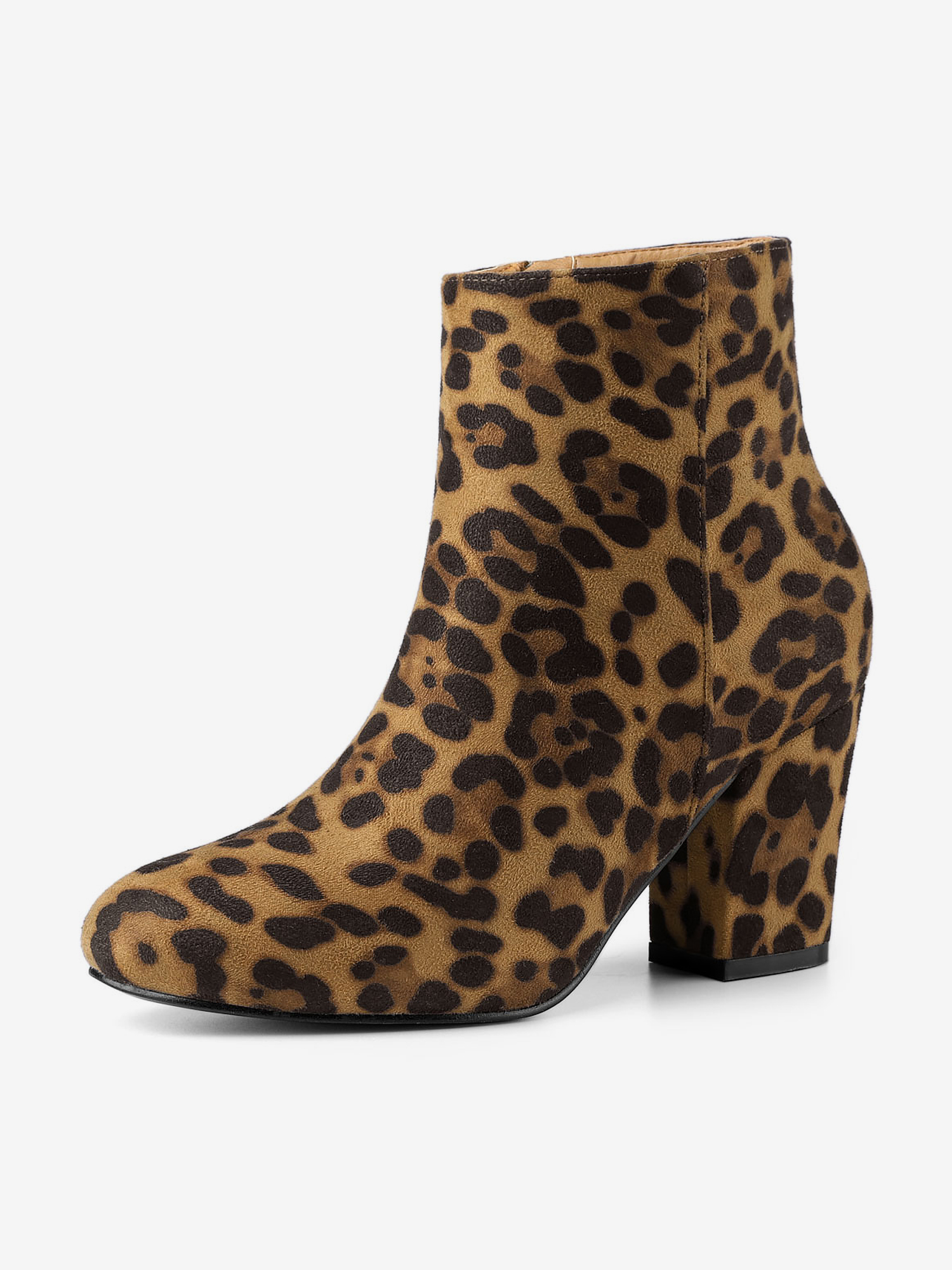 Round Toe Side Zip Chunky Heel Ankle Boots Leopard/8 - Allegra K catalog
