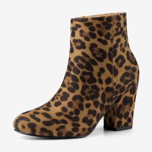Round Toe Side Zip Chunky Heel Ankle Boots Leopard/10 - Allegra K catalog