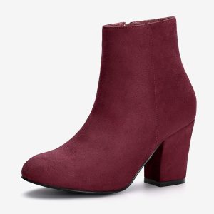 Round Toe Side Zip Chunky Heel Ankle Boots Burgundy/6 - Allegra K catalog