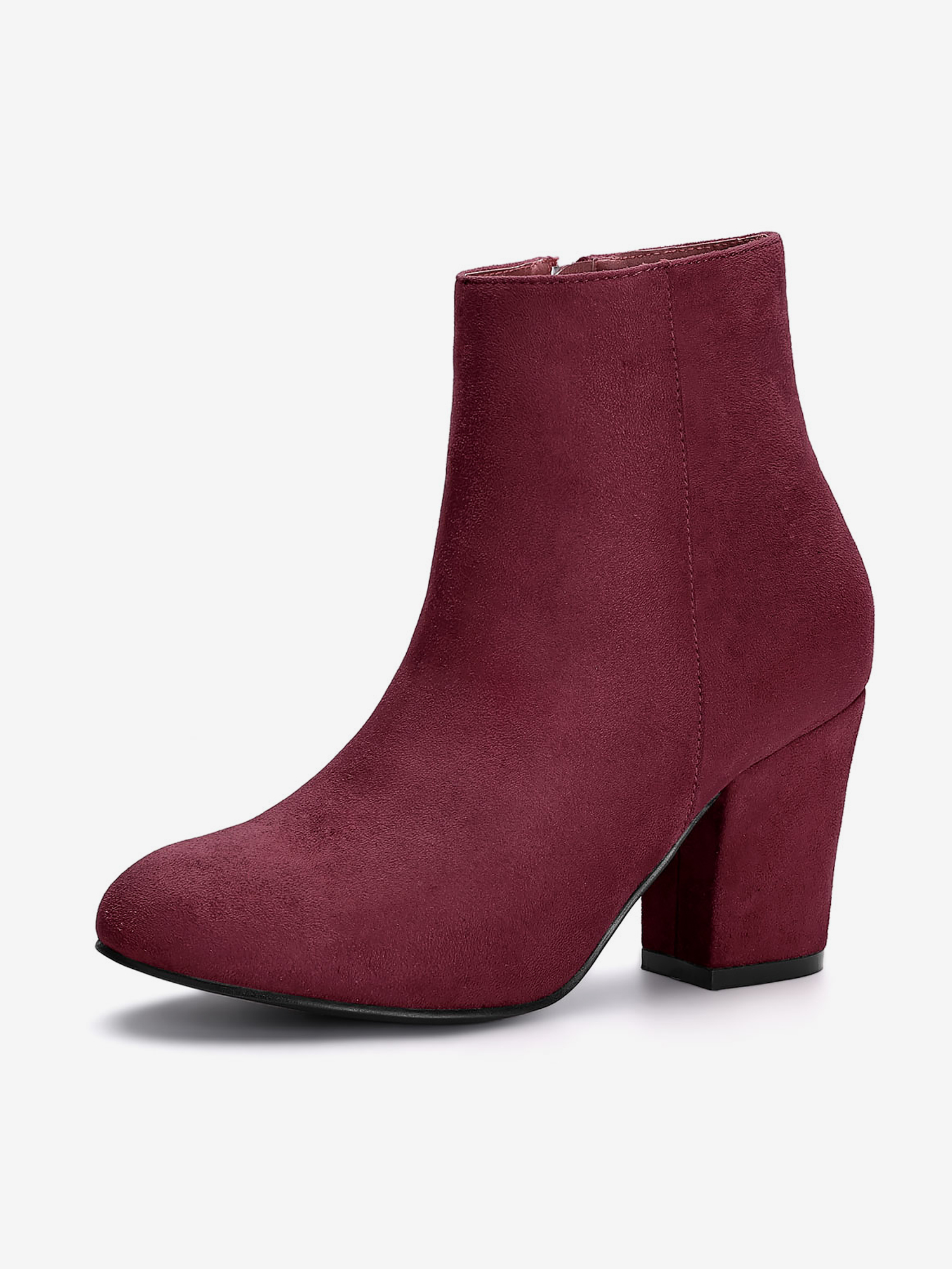 Round Toe Side Zip Chunky Heel Ankle Boots Burgundy/8 - Allegra K catalog