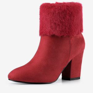 Christmas Faux Fur Chunky Heel Ankle Boots Red/5.5 - Allegra K catalog