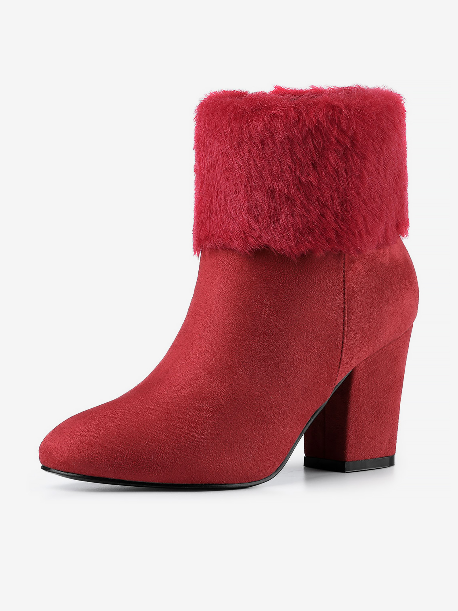 Christmas Faux Fur Chunky Heel Ankle Boots Red/9 - Allegra K catalog