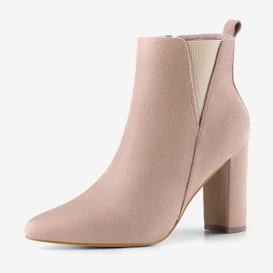 Pointed Toe Zipper Block Heel Ankle Chelsea Boots Dust Pink/10 - Allegra K catalog