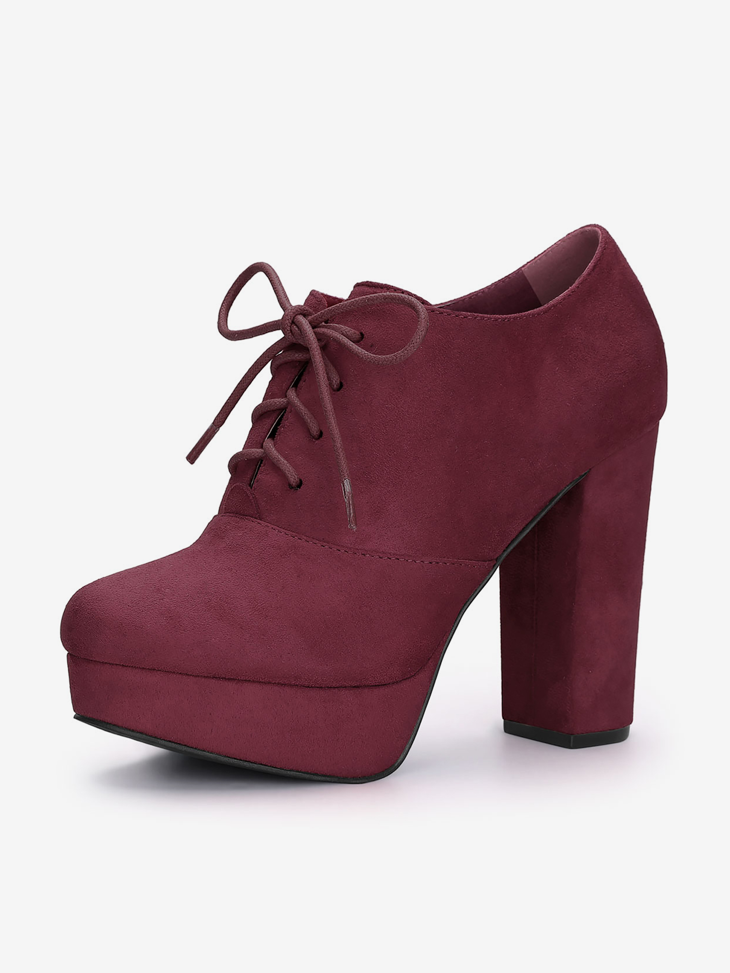Platform Chunky Heel Lace Up Leopard Print Booties Burgundy/7 - Allegra K catalog