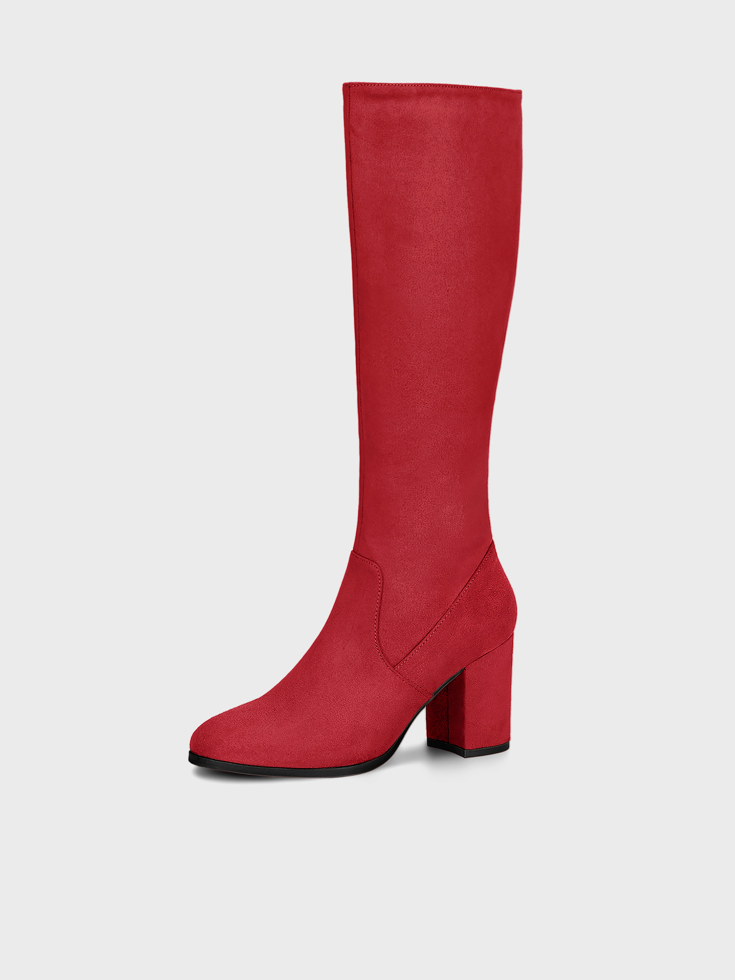 Faux Suede Side Zipper Chunky Heel Knee High Boots Red/9.5 - Allegra K catalog