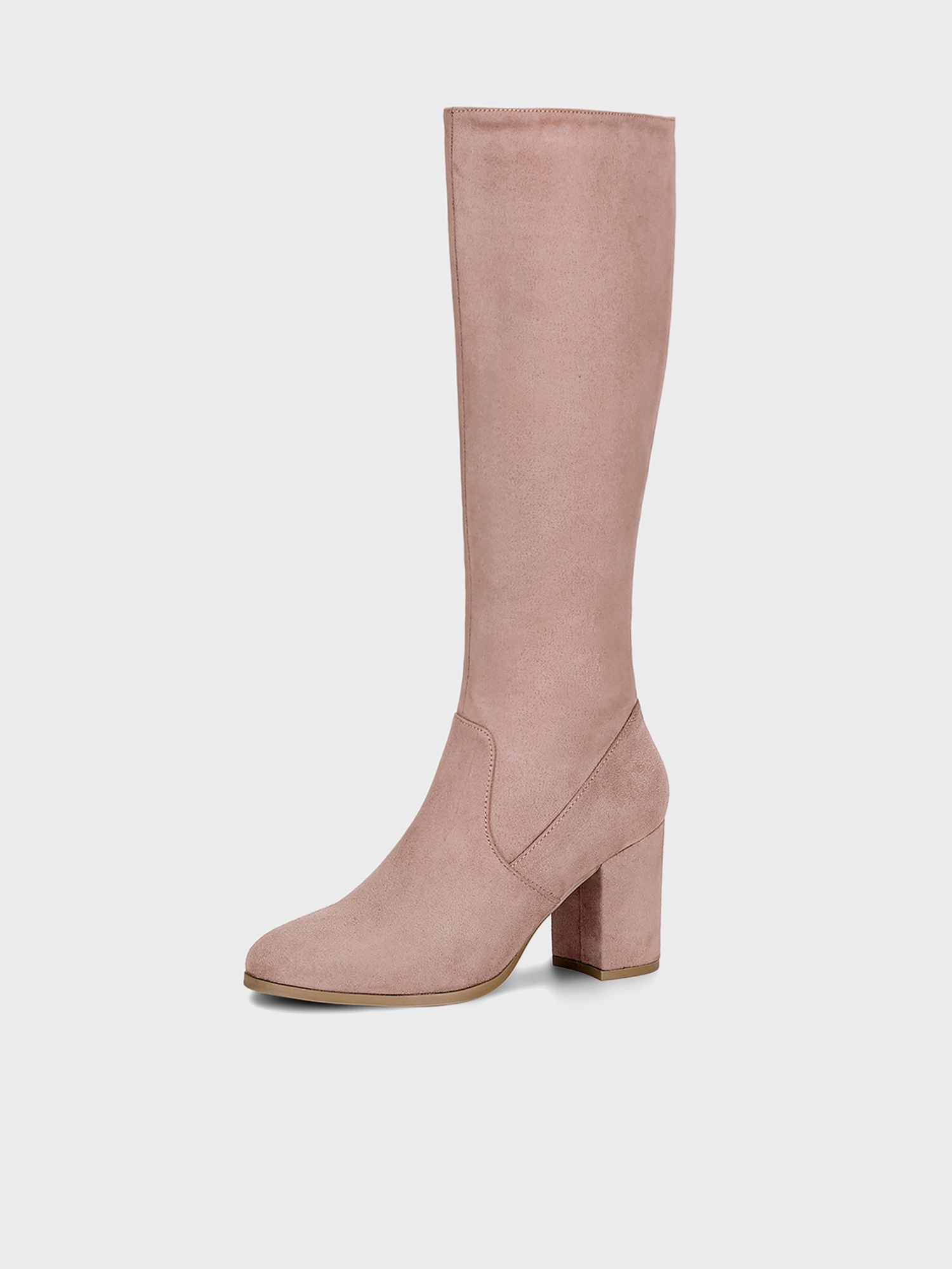 Faux Suede Side Zipper Chunky Heel Knee High Boots Dust Pink/8.5 - Allegra K catalog