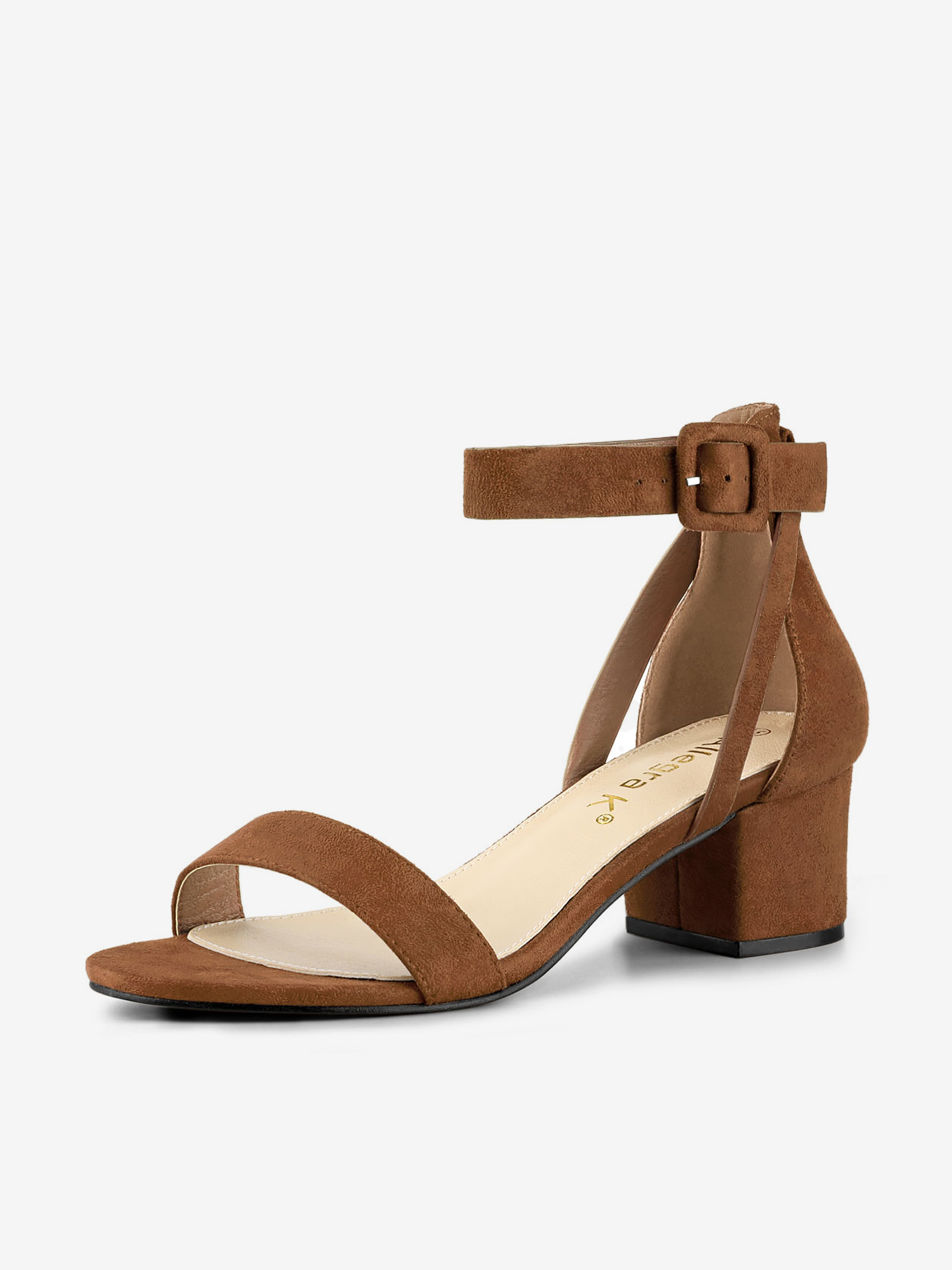 Faux Suede Ankle Strap Block Low Heel Sandals Brown/6 - Allegra K catalog