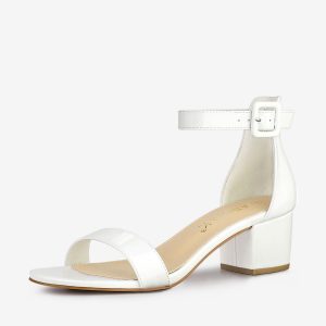 PU Open Toe Block Low Heel Ankle Strap Sandals White/6 - Allegra K catalog