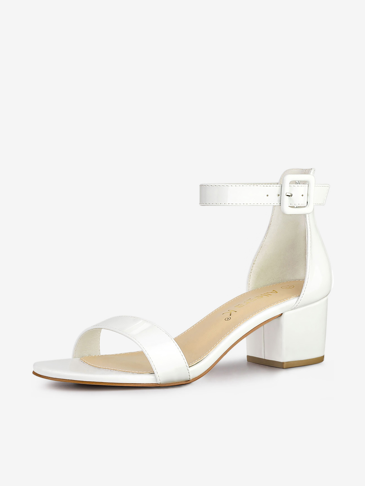 PU Open Toe Block Low Heel Ankle Strap Sandals White/9.5 - Allegra K catalog