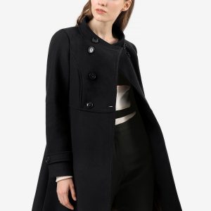 Stand Collar Double Breasted Slant Pockets Trendy Outwear Winter Coat Black/M - Allegra K catalog