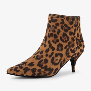 Pointed Toe Zip Stiletto Kitten Heel Ankle Booties Leopard/6.5 - Allegra K catalog