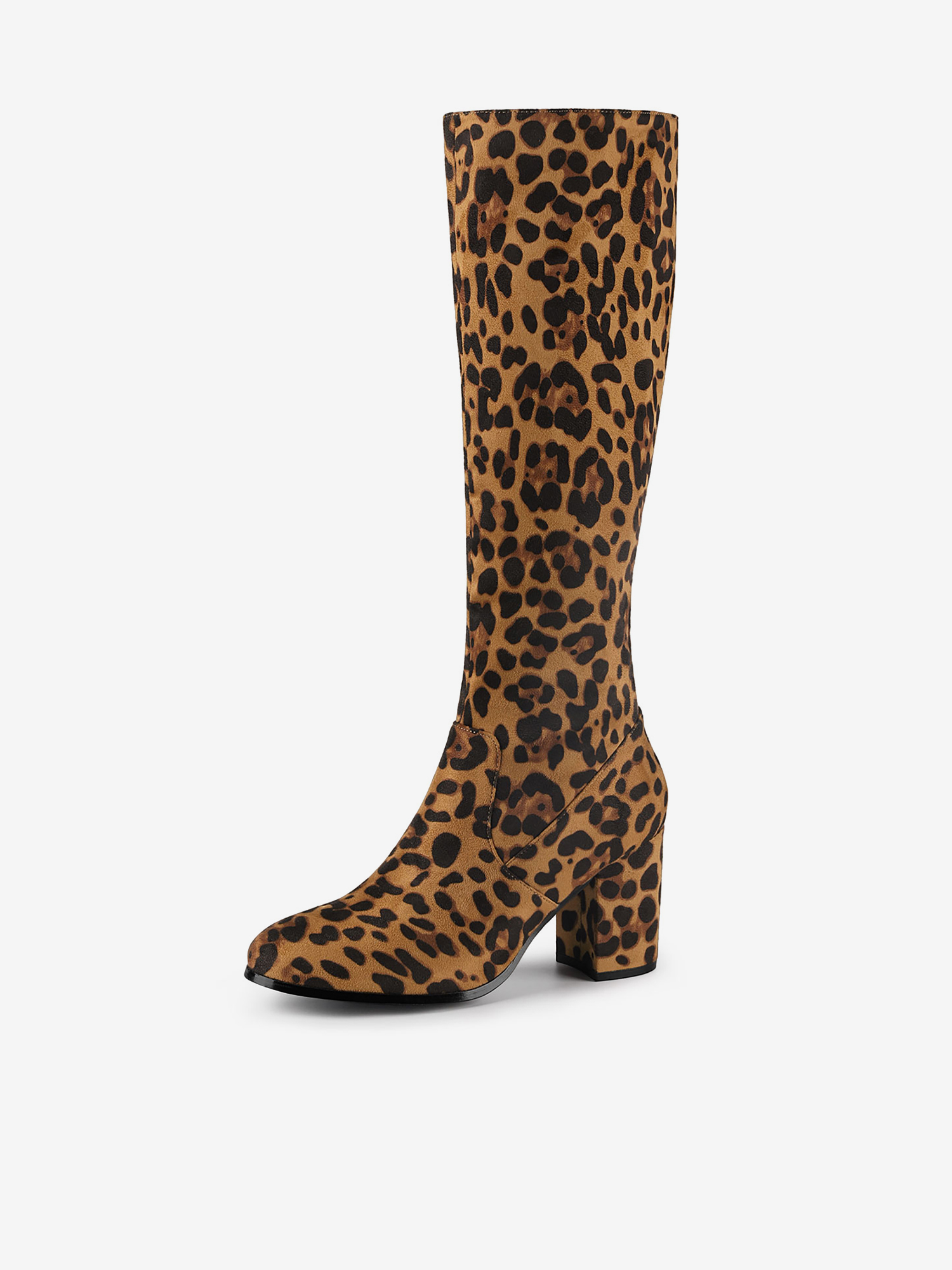 Side Zipper Faux Suede Chunky Heel Knee High Boots Leopard/6 - Allegra K catalog