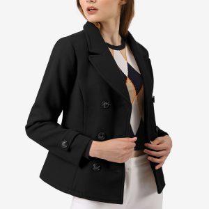 Winter Notched Lapel Double Breasted Short Pea Coat Black/L - Allegra K catalog