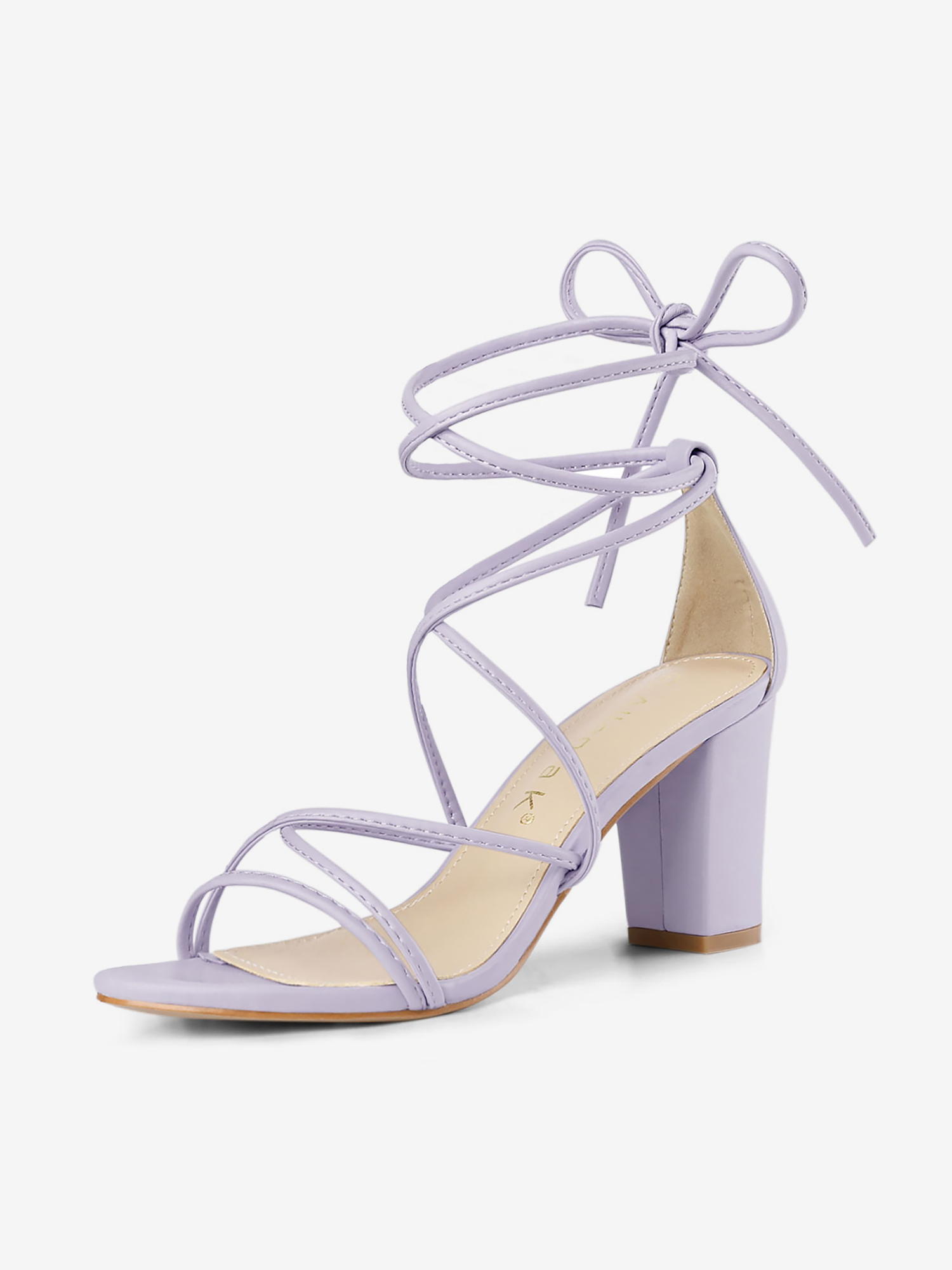 Lace Up Strappy Straps Chunky Heel Sandals Light Purple/9 - Allegra K catalog