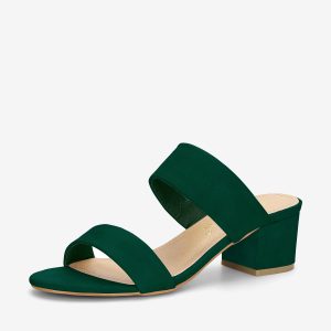 Block Heel Round Toe Dual Straps Slide Sandals Green/6 - Allegra K catalog