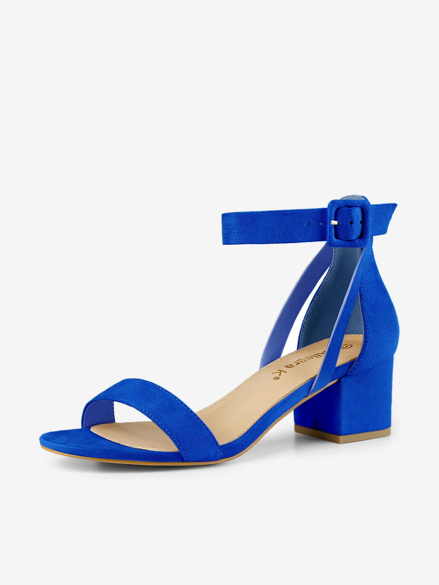 Faux Suede Ankle Strap Block Low Heel Sandals Deep Blue/8.5 - Allegra K catalog