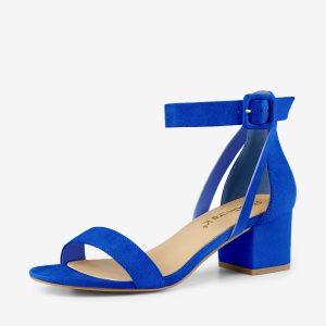 Faux Suede Ankle Strap Block Low Heel Sandals Deep Blue/9.5 - Allegra K catalog
