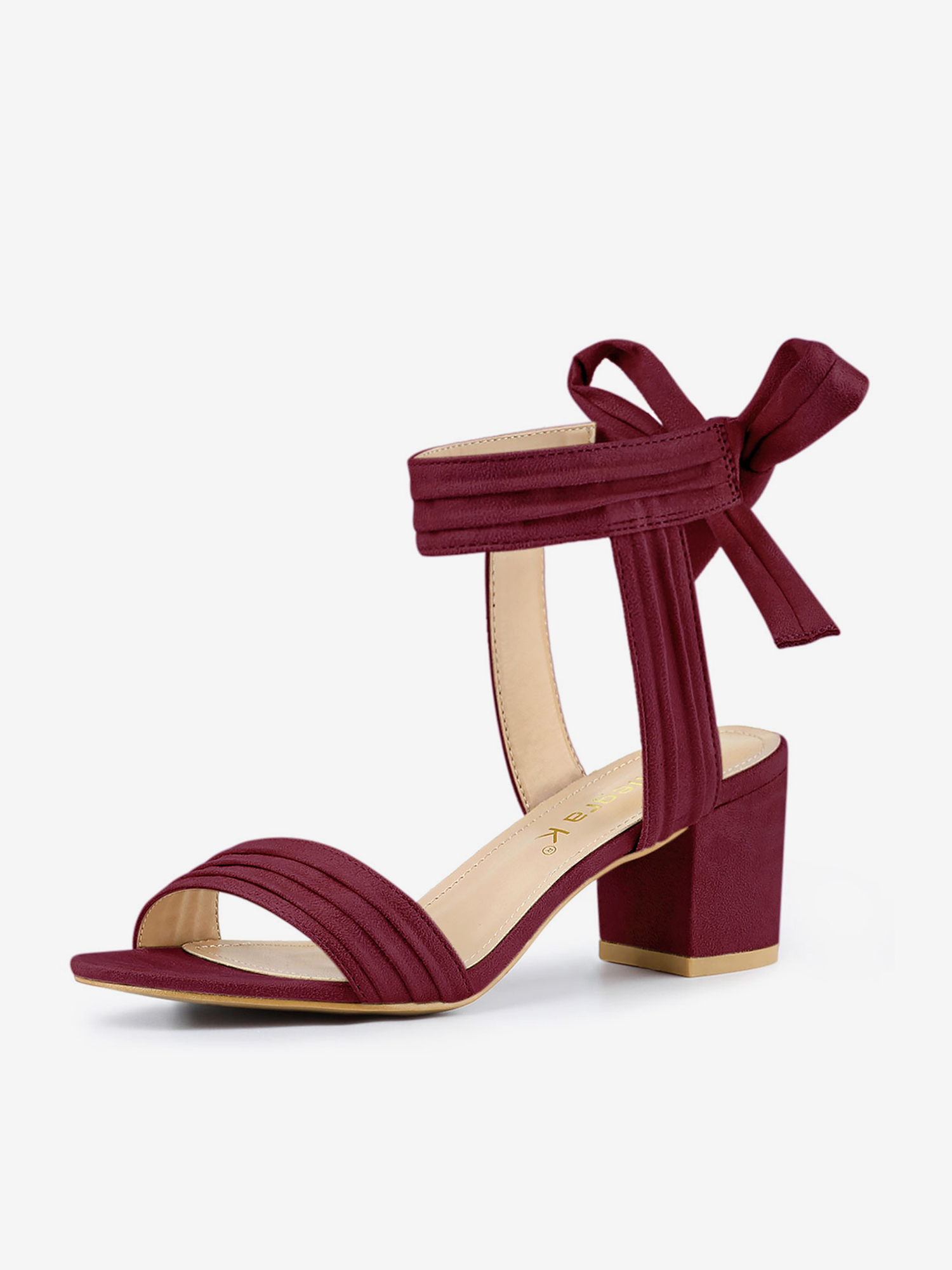 Open Toe Ankle Tie Back Block Heel Sandals Burgundy/5.5 - Allegra K catalog