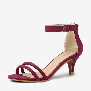 Kitten Heel Ankle Strap Sandals Shoes Burgundy/9.5 - Allegra K catalog