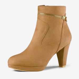 Faux Suede Round Toe Ankle Mid Block Heel Boots Brown/9 - Allegra K catalog