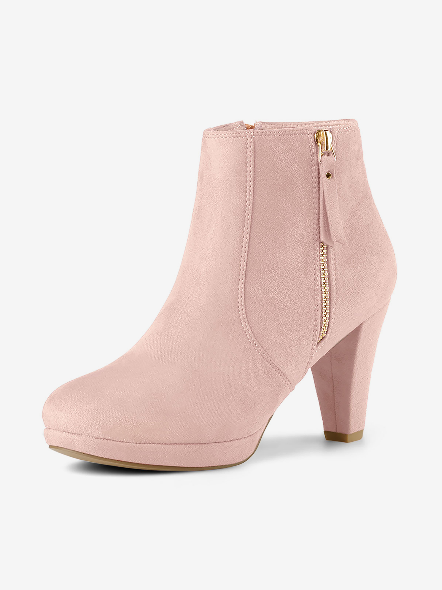 Side Zipper Low Platform Chunky Heel Ankle Booties Dust Pink/6 - Allegra K catalog