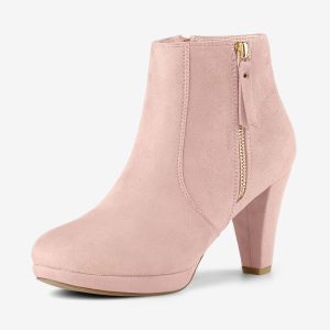 Side Zipper Low Platform Chunky Heel Ankle Booties Dust Pink/6.5 - Allegra K catalog