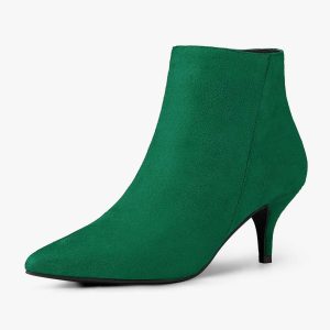 Pointed Toe Zip Stiletto Kitten Heel Ankle Booties Emerald Green/9 - Allegra K catalog