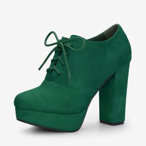 Platform Chunky Heel Lace Up Leopard Print Booties Emerald Green/6 - Allegra K catalog