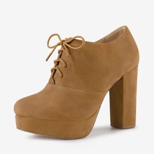 Platform Chunky Heel Lace Up Leopard Print Booties Brown/7 - Allegra K catalog
