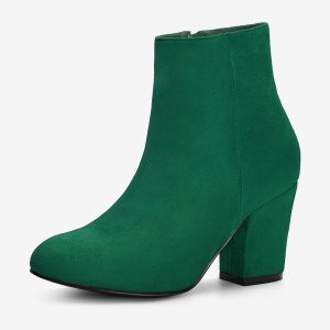 Round Toe Side Zip Chunky Heel Ankle Boots Emerald Green/5.5 - Allegra K catalog