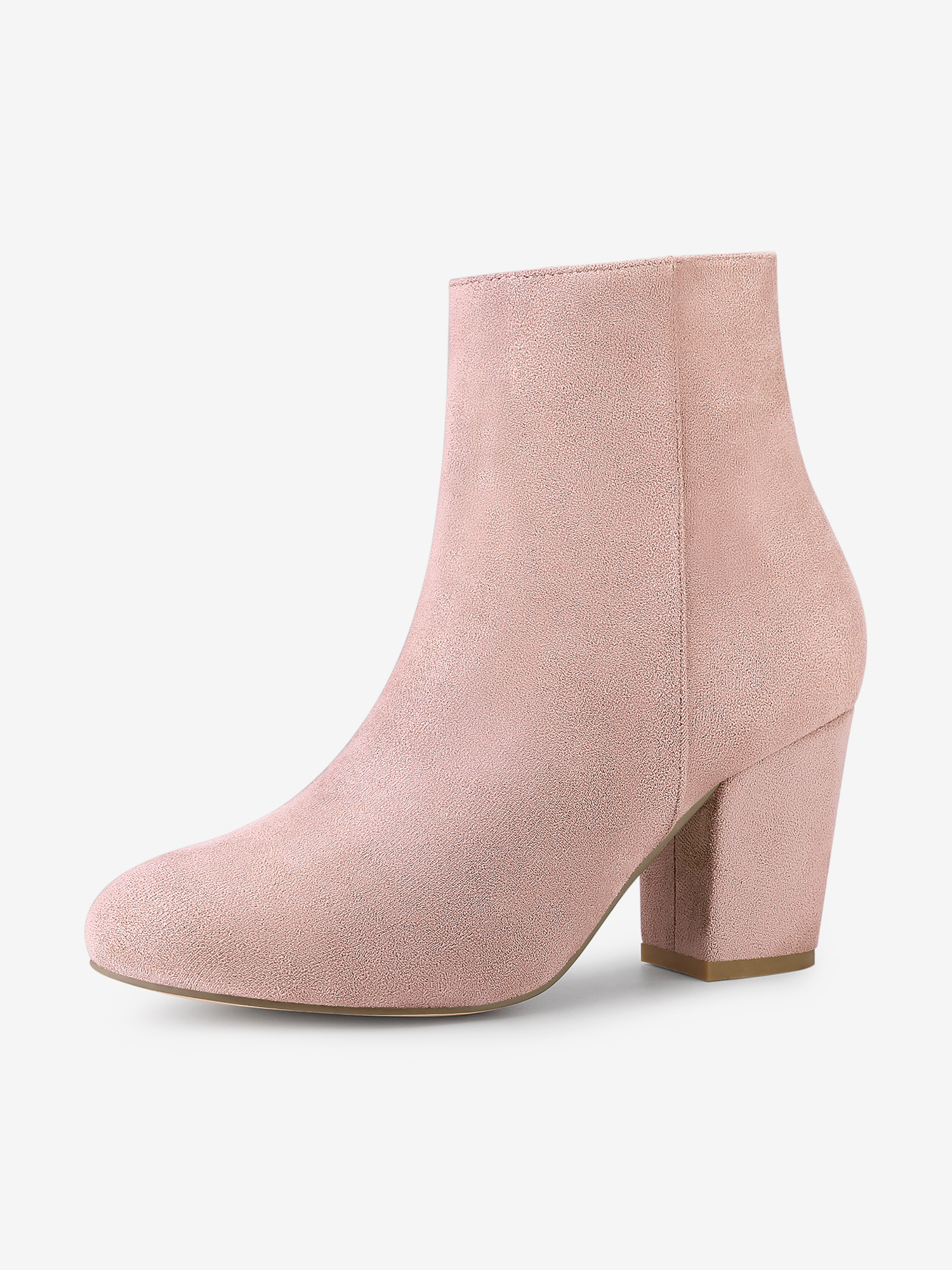 Round Toe Side Zip Chunky Heel Ankle Boots Dust Pink/5.5 - Allegra K catalog