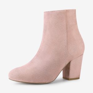 Round Toe Side Zip Chunky Heel Ankle Boots Dust Pink/7 - Allegra K catalog