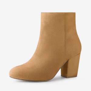 Round Toe Side Zip Chunky Heel Ankle Boots Brown/5.5 - Allegra K catalog