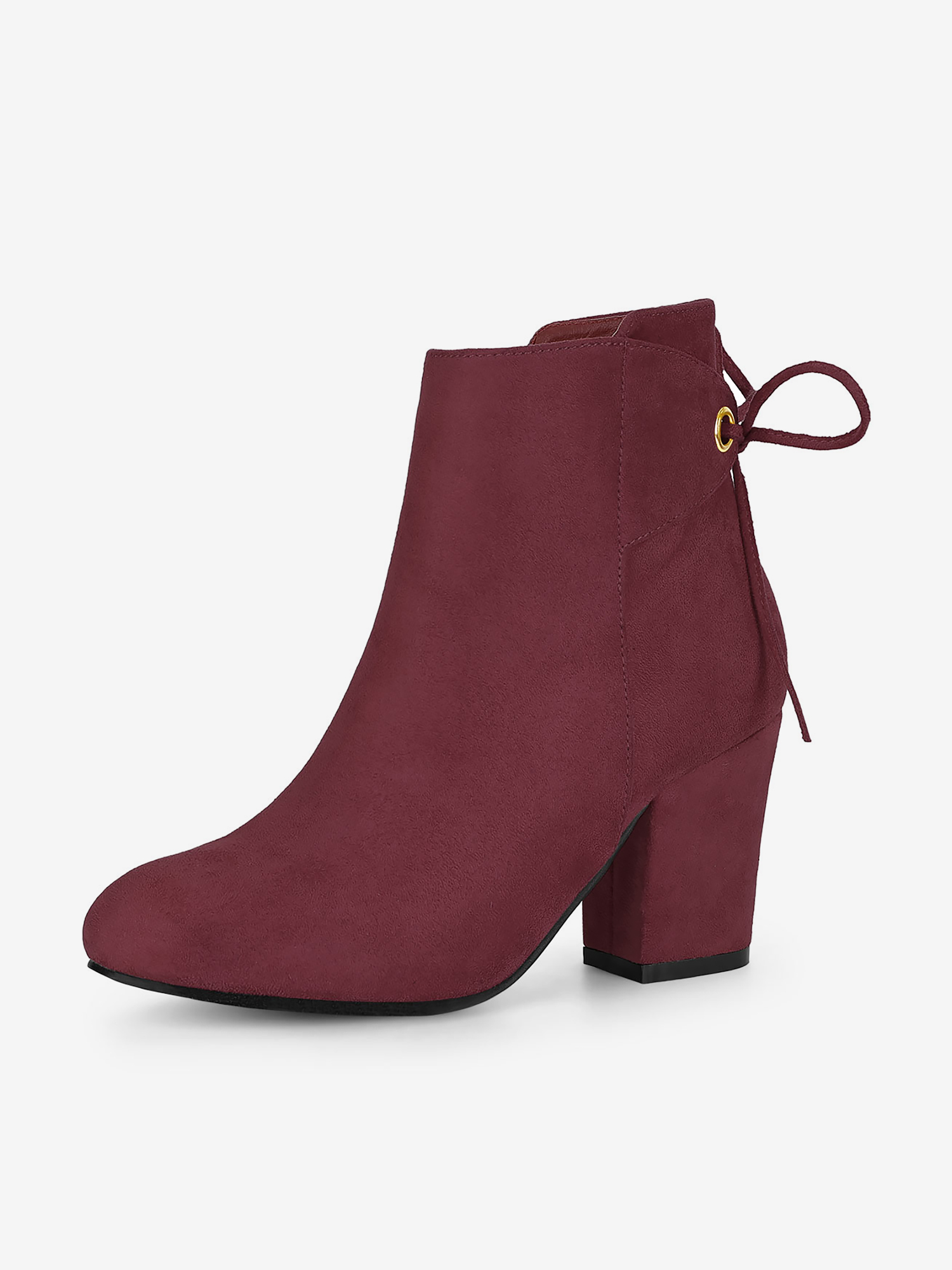 Round Toe Block Heel Zipper Lace Up Ankle Boots Burgundy/6 - Allegra K catalog